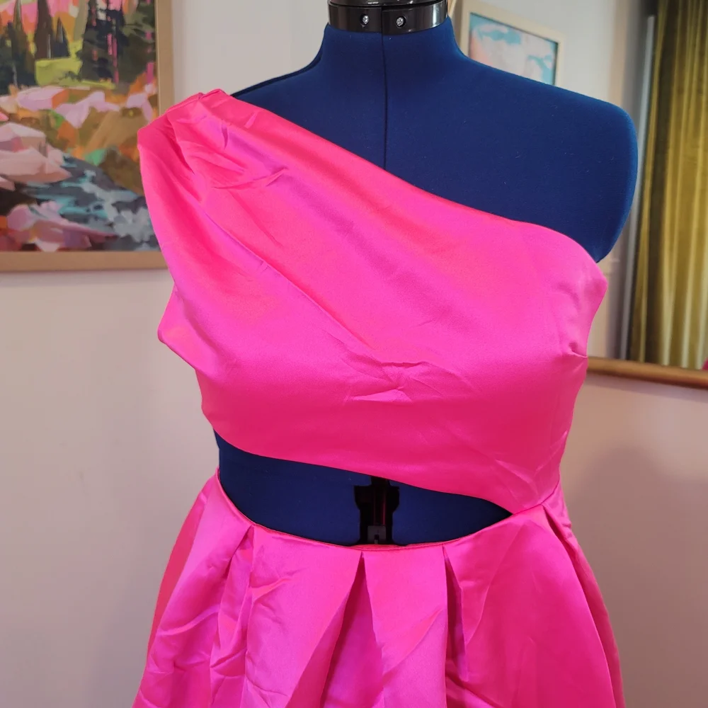 Faereisty NWOT Hot Pink One-Shoulder Prom Dress With Cutout Size XL - Picture 2 of 5